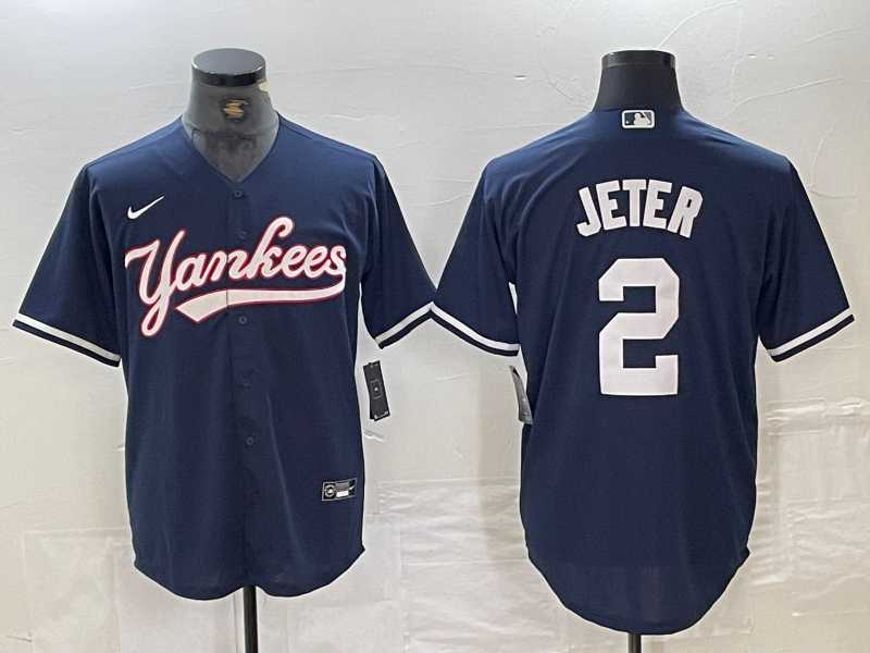 Mens New York Yankees #2 Derek Jeter Navy Cool Base Stitched Baseball Jersey